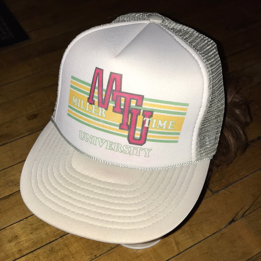 MTU "Miller Time University" White Mesh Trucker Hat
